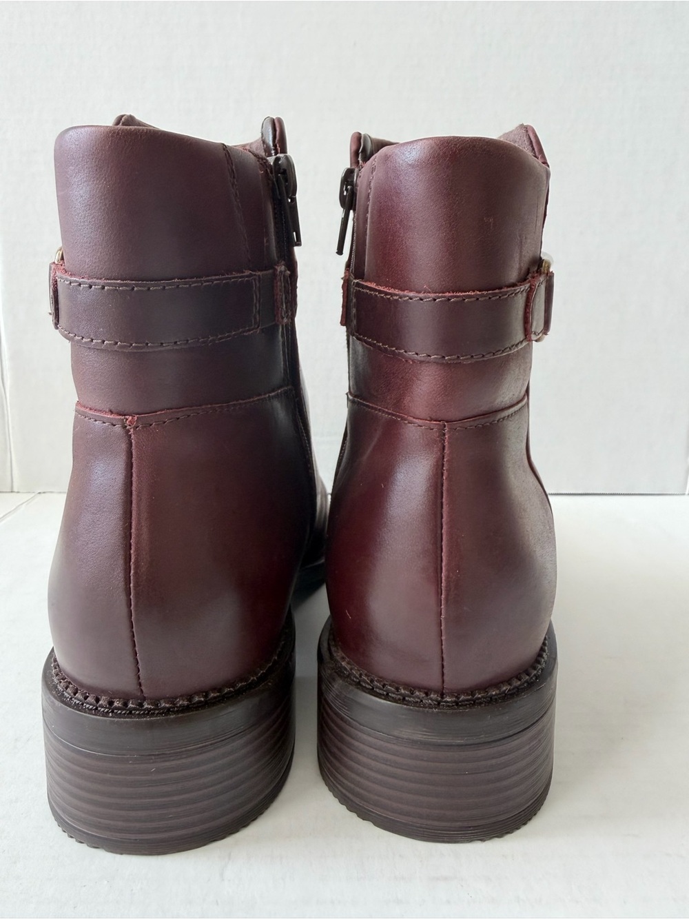 Clarks Women's Burgundy Leather Ankle Boot with Gold Buckle - Picture 4 of 7